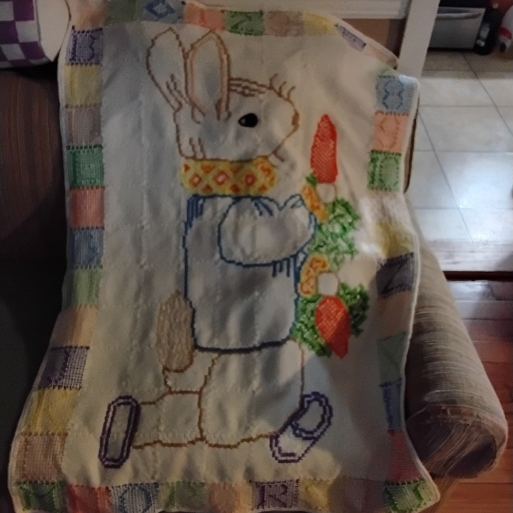 Embroidered Bunny Blanket with Vibrant Colors